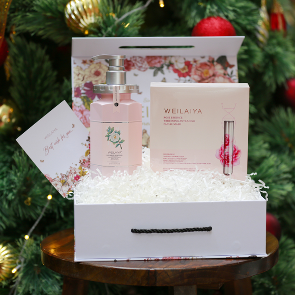 CHRISTMAS GIFT BOX - CAMELLIA SHOWER GEL & ROSE ESSENCE WHITENING AND ANTI-AGING FACIAL MASK