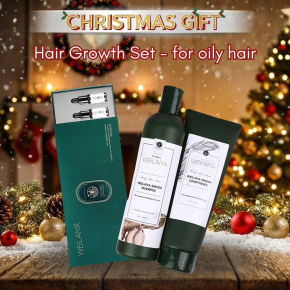 [SALE 10%] Weilaiya Ginger Hair Root Nourishing Essence with Ginger Polygonum & Weilaiya Ginger Shampoo & Conditioner Set for Hair Loss & Hair Growth [For oily hair] & FREE travel-size 60ml Shower Gel