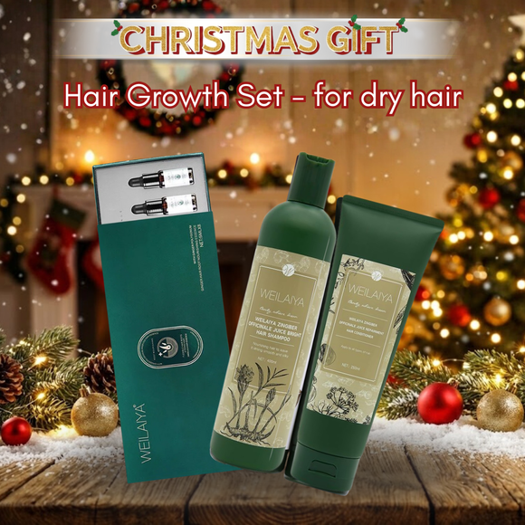 [SALE 10%] Weilaiya Ginger Hair Root Nourishing Essence with Ginger Polygonum & Weilaiya Zingiber inger Shampoo & Conditioner Set for Hair Loss & Hair Growth [For dry hair] & 2 FREE travel-size 60ml Shower Gel