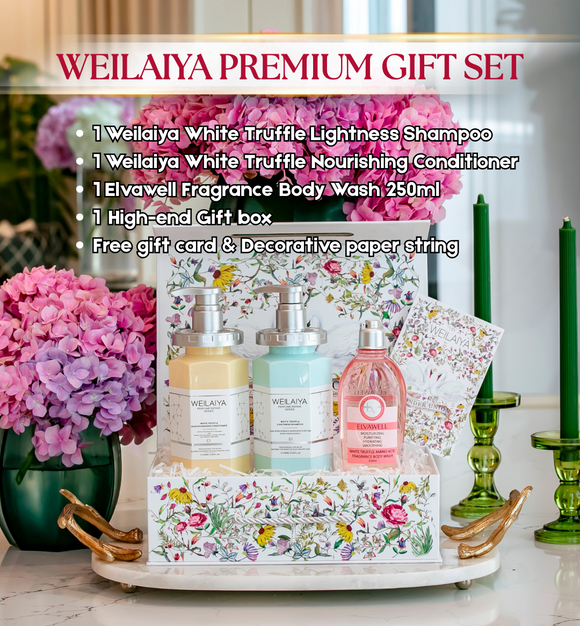GIFT SET - Weilaiya White Truffle Shampoo & Conditioner & Elvawell Shower Gel 250ml & Gift Box