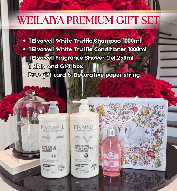 GIFT SET - Elvawell Shampoo & Conditioner Set 1000ml & Elvawell Shower Gel 250ml & Gift Box