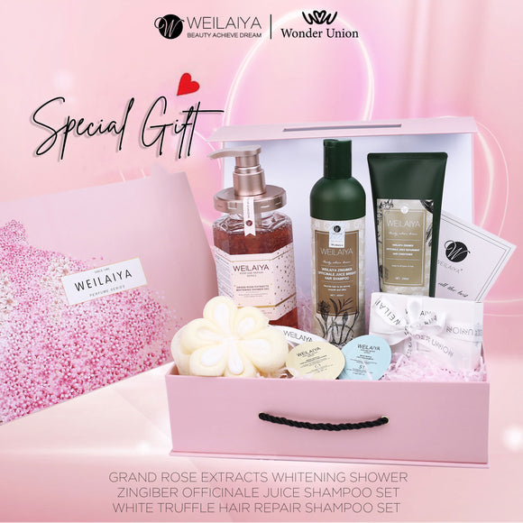 WEILAIYA ZINGIBER OFFICINALE SHAMPOO & DAMASK ROSE WHITENING SHOWER GEL GIFT SET