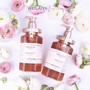 Combo 2 bottles of Damask Weilaiya Grand Rose Extracts Whitening Shower Gel 450ml with 1 free bath cotton