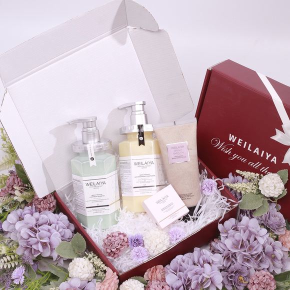 WEILAIYA WHITE TRUFFLE SHAMPOO & BODY SCRUB WITH FREE SHOWER GEL SAMPLE GIFT BOX